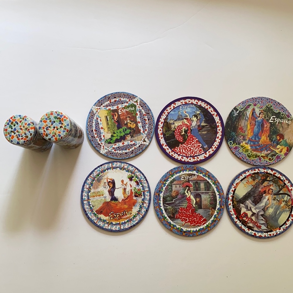 Coaster and salt and pepper shaker from Spain